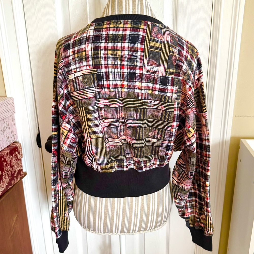 Trendy Plaid Patchwork Adidas HER Studio London Sweatshirt XXS - Picture 5 of 14